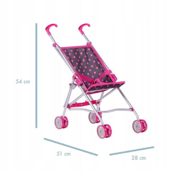 TO-MA Lily Zusammenklappbarer Puppenwagen in Schwarz und Rosa mit Punkten