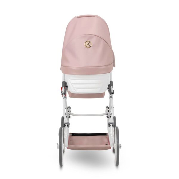 Elegante passeggino per bambole Rossie beige in eco-pelle con finitura metallica