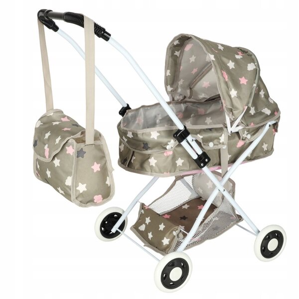 Ein tiefer Gondel-Puppenwagen mit Tasche und verstellbarem Ikonka-Griff