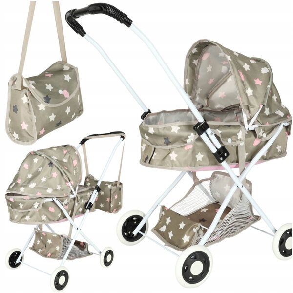 Ein tiefer Gondel-Puppenwagen mit Tasche und verstellbarem Ikonka-Griff