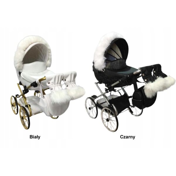 Großer Retro-Puppenkinderwagen mit rosafarbenem Öko-Leder und goldenen Jackmar-Details
