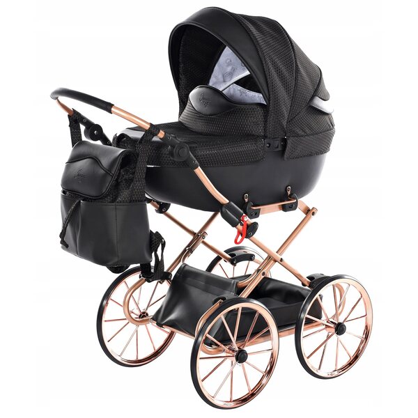 TAKO Junama SWEET Mini-Puppenwagen mit großen Rädern, Schwarz und Kupfer