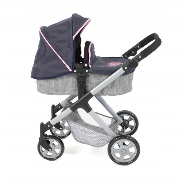 Bayer Chic 2000 Mila: Puppenwagen 2 in 1 Grau und Blau, verstellbarer Griff