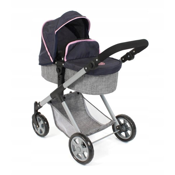 Bayer Chic 2000 Mila: Puppenwagen 2 in 1 Grau und Blau, verstellbarer Griff