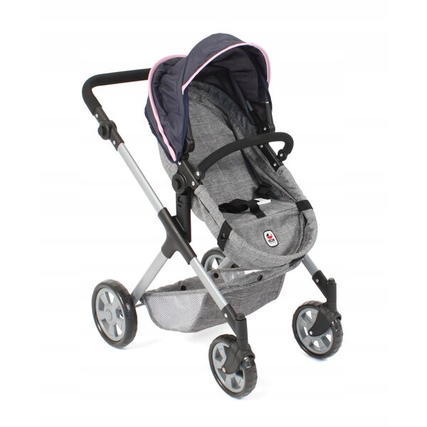 Bayer Chic 2000 Mila: Puppenwagen 2 in 1 Grau und Blau, verstellbarer Griff
