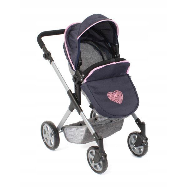 Bayer Chic 2000 Mila: Puppenwagen 2 in 1 Grau und Blau, verstellbarer Griff