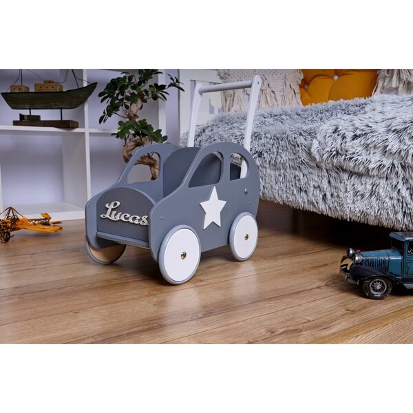 Carrello in legno con manico regolabile e nome, regalo ecologico