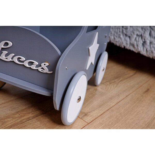 Carrello in legno con manico regolabile e nome, regalo ecologico
