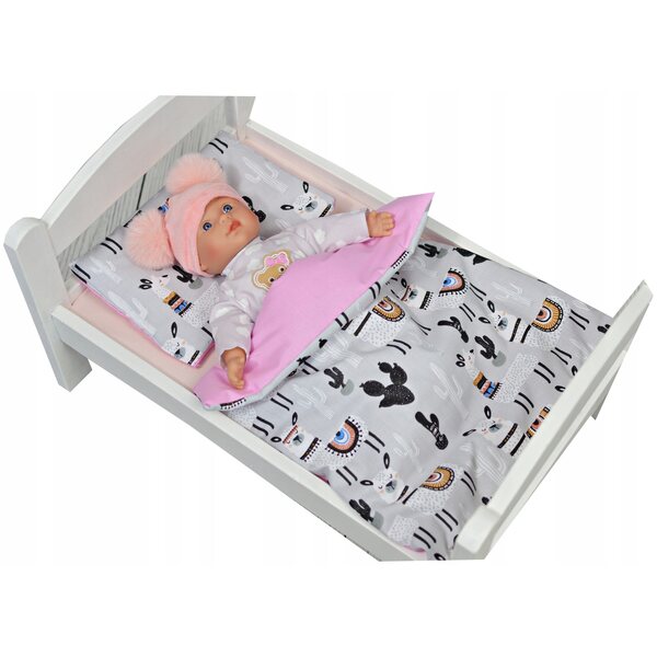 Komplettes Puppenbettwäsche-Set aus Baumwolle mit Lama-Motiv, handgefertigt und sicher