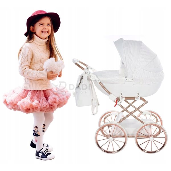 TAKO Junama Dolce Mini tiefer Puppenwagen mit großen Rädern und verstellbarem Griff