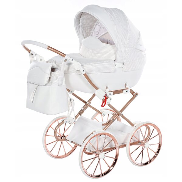 TAKO Junama Dolce Mini tiefer Puppenwagen mit großen Rädern und verstellbarem Griff