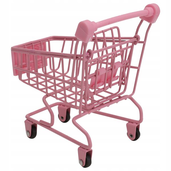 Mini Carrello Rosa con Ruote e Fiocco per Casa, Ufficio e Decorazioni