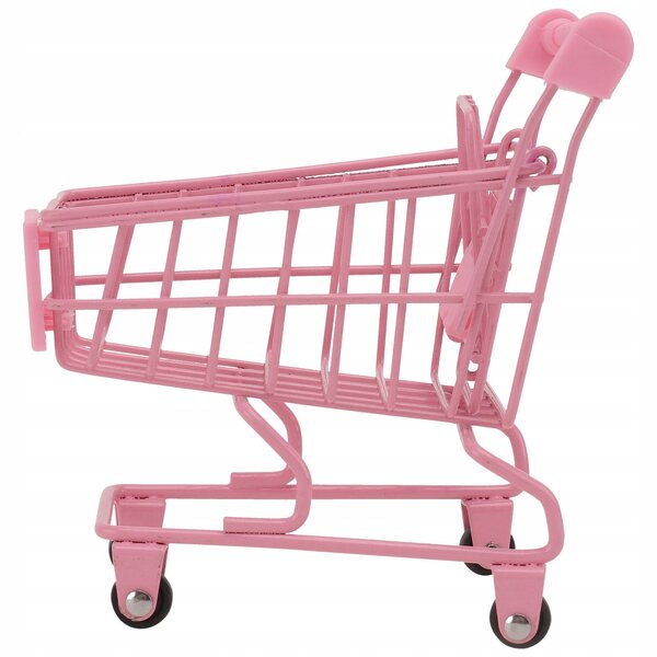 Mini Carrello Rosa con Ruote e Fiocco per Casa, Ufficio e Decorazioni