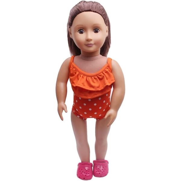Costume da Bagno a Pois Arancione per Bambole 46 cm - Accessorio Casual Uterui