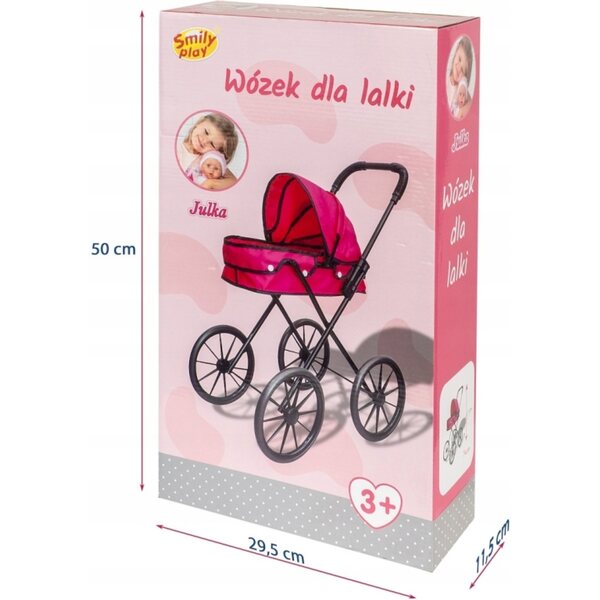 Diepe poppenwagen met grote stevige wielen, hoogte 68 cm