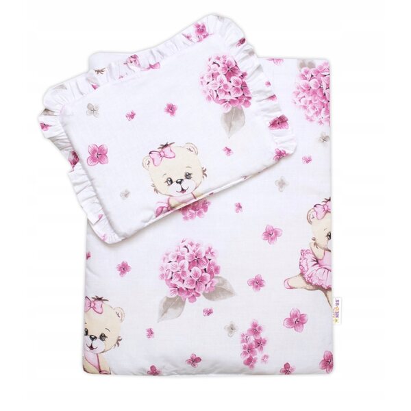 3D-Set für Baby Nellys Puppe mit rosa-weißer Decke, Kissen und Stirnband