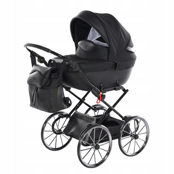 Puppenwagen Tako DOLCE mini 12 Schwarz Blau mit großen Rädern