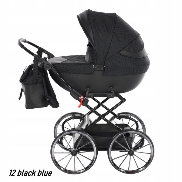 Puppenwagen Tako DOLCE mini 12 Schwarz Blau mit großen Rädern