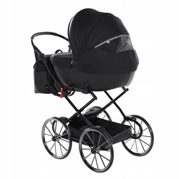 Puppenwagen Tako DOLCE mini 12 Schwarz Blau mit großen Rädern