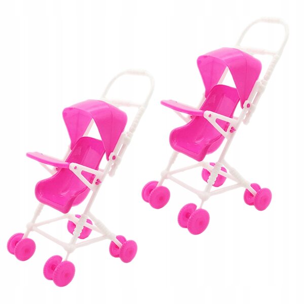 Set van 2 roze kruiwagens voor plastic poppen, realistisch decoratief speelgoed