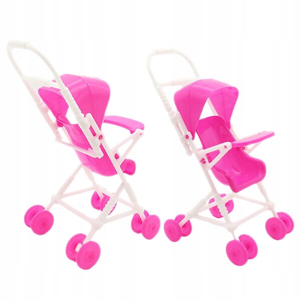 Set van 2 roze kruiwagens voor plastic poppen, realistisch decoratief speelgoed