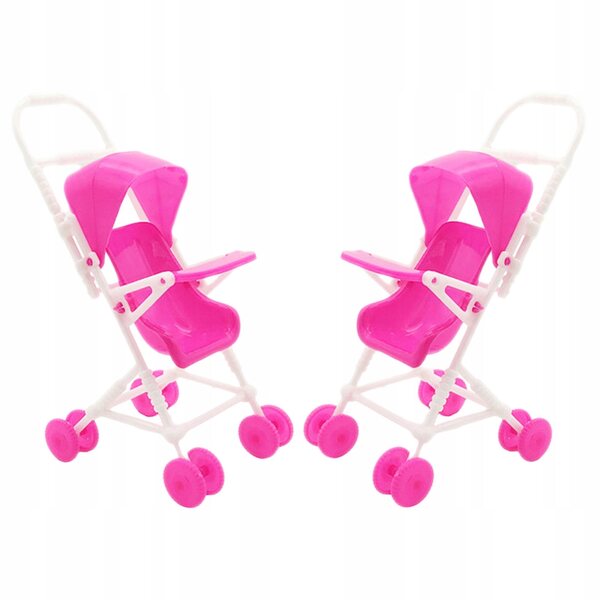 Set van 2 roze kruiwagens voor plastic poppen, realistisch decoratief speelgoed