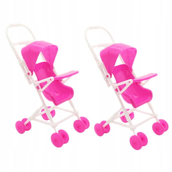 Set van 2 roze kruiwagens voor plastic poppen, realistisch decoratief speelgoed
