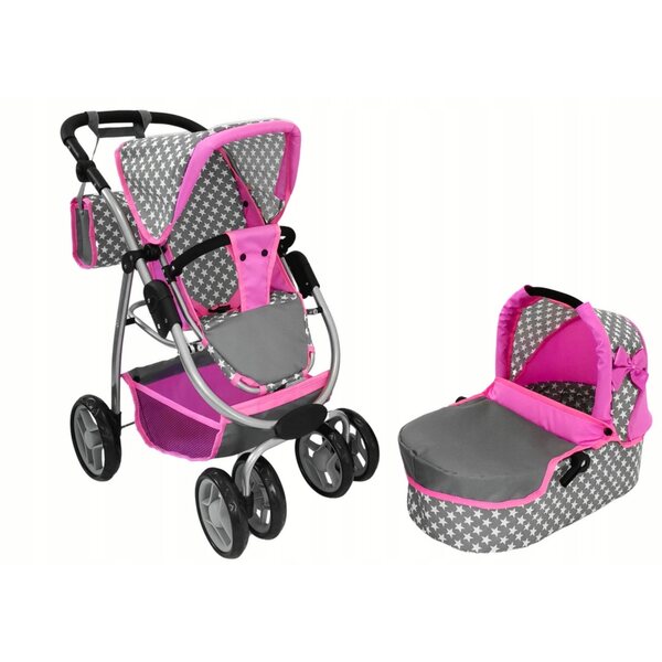 2 in 1 Puppenwagen mit Gondel und Tasche, rosa mit Sternen – Kinderwagen