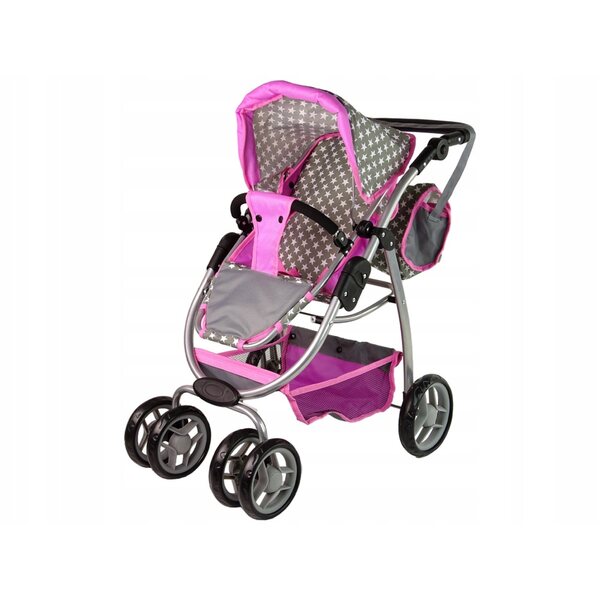 2 in 1 Puppenwagen mit Gondel und Tasche, rosa mit Sternen – Kinderwagen