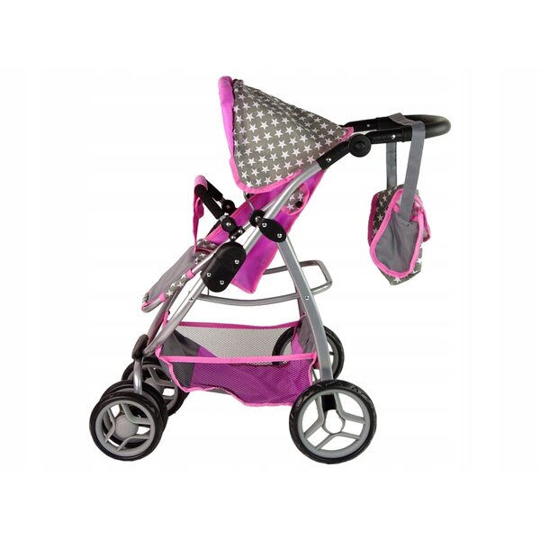 2 in 1 Puppenwagen mit Gondel und Tasche, rosa mit Sternen – Kinderwagen