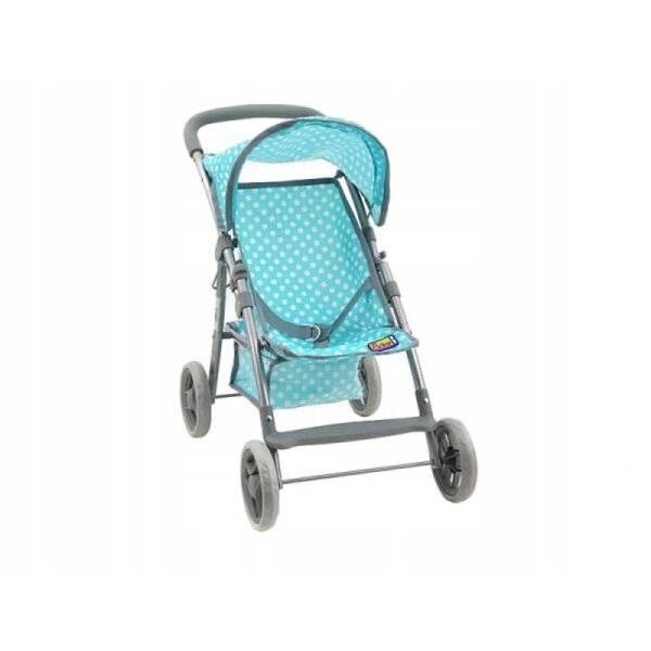 Mintfarbener Puppenwagen mit Punkten, Dach und Korb
