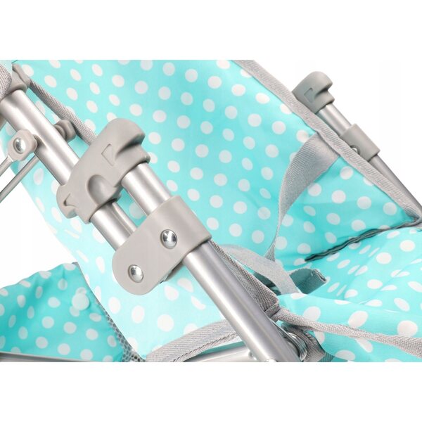 Mintfarbener Puppenwagen mit Punkten, Dach und Korb