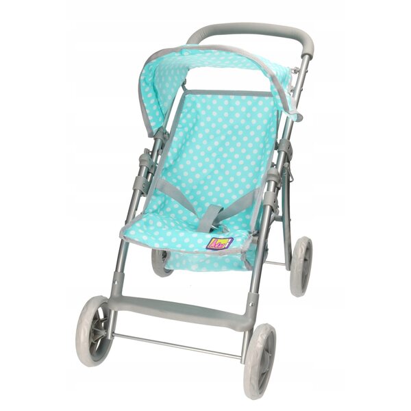 Mintfarbener Puppenwagen mit Punkten, Dach und Korb