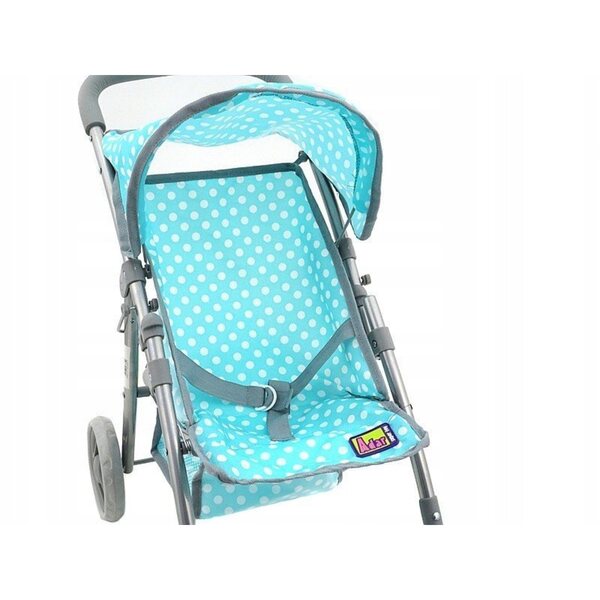 Mintfarbener Puppenwagen mit Punkten, Dach und Korb