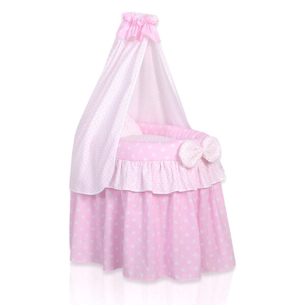 My Sweet Baby Puppenwagen aus Korbgeflecht mit rosa Verdeck