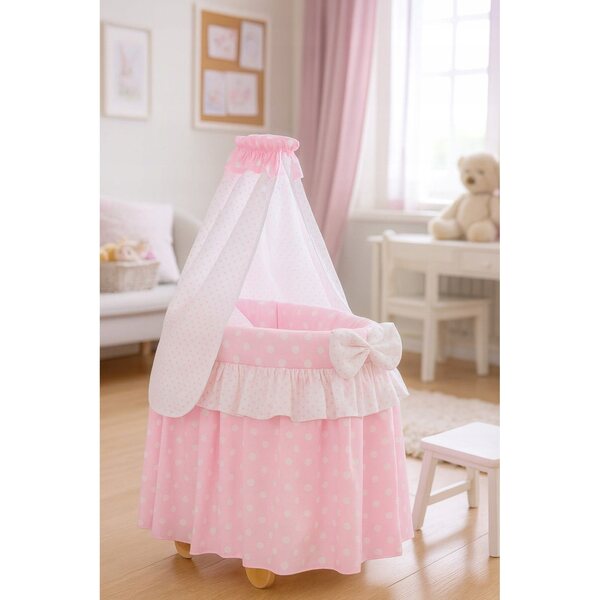 My Sweet Baby Puppenwagen aus Korbgeflecht mit rosa Verdeck