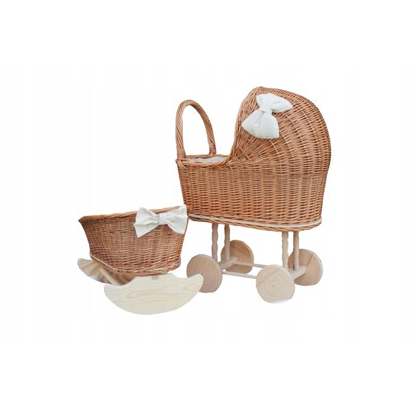 Kinderwagen und Wiege aus Korbgeflecht für Puppen aus 100 % natürlichen Baumwollstoffen
