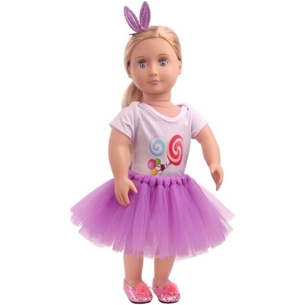 Abbigliamento per Bambole 46 cm - Maglietta Lecca-Lecca e Gonna in Pizzo Rete Casual