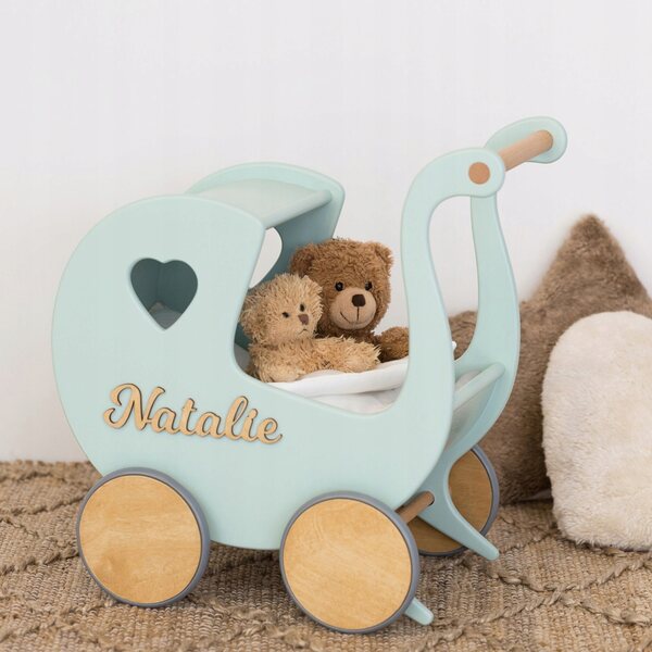 Puppenwagen aus Holz mit Schieber und Personalisierung für Kinder