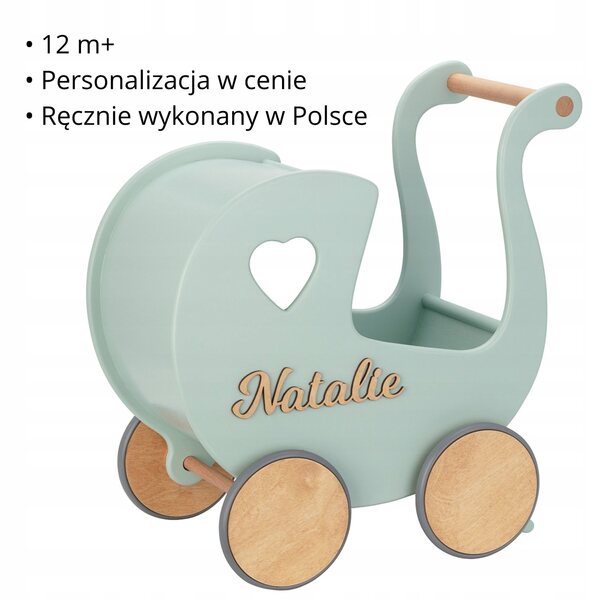 Puppenwagen aus Holz mit Schieber und Personalisierung für Kinder
