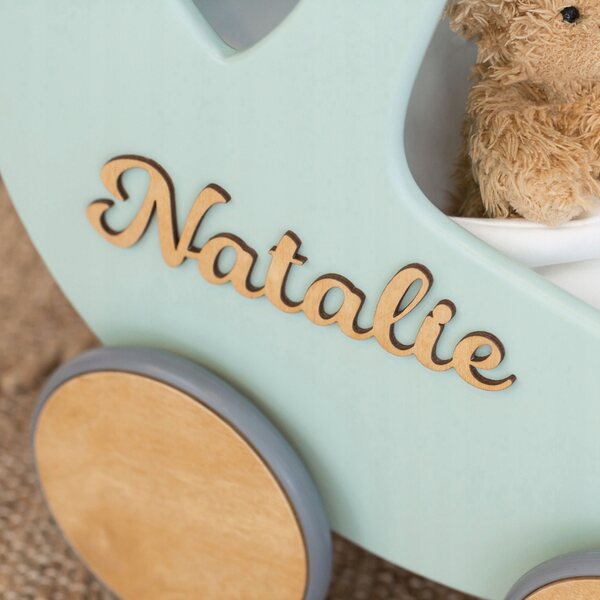 Puppenwagen aus Holz mit Schieber und Personalisierung für Kinder