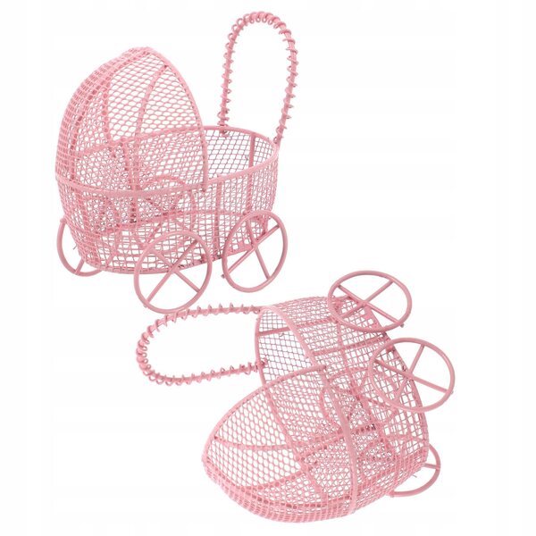 Set van 2 mini roze ijzeren kinderwagens voor poppen, miniatuuraccessoires voor thuis