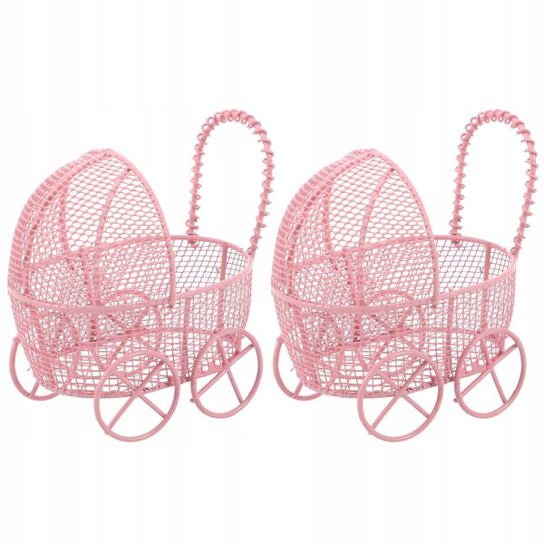 Set van 2 mini roze ijzeren kinderwagens voor poppen, miniatuuraccessoires voor thuis