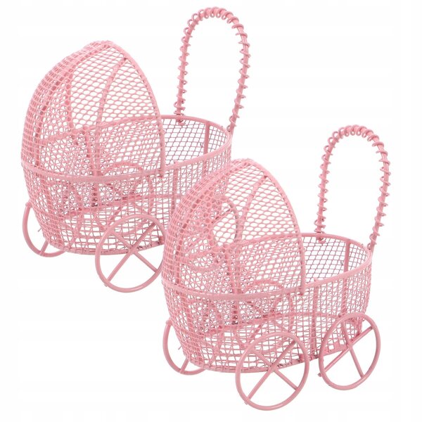 Set van 2 mini roze ijzeren kinderwagens voor poppen, miniatuuraccessoires voor thuis