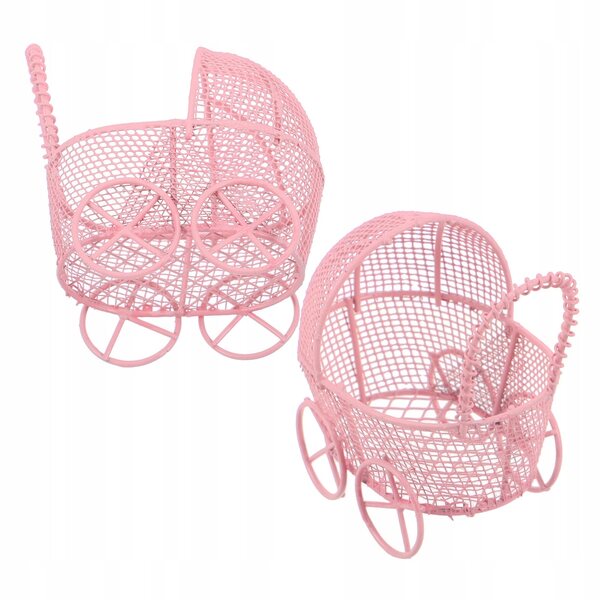 Set van 2 mini roze ijzeren kinderwagens voor poppen, miniatuuraccessoires voor thuis