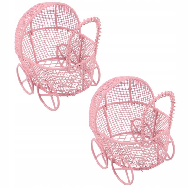 Set van 2 mini roze ijzeren kinderwagens voor poppen, miniatuuraccessoires voor thuis