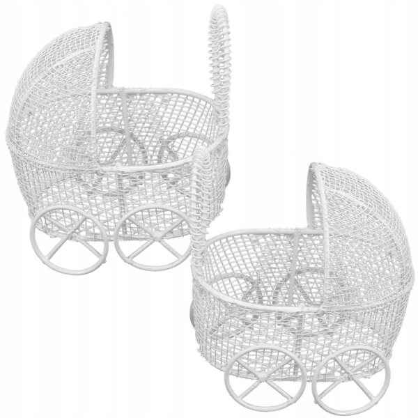 Set 2 Miniature Carrozzine Bianche in Metallo per Casa delle Bambole 8x8x5,5 cm