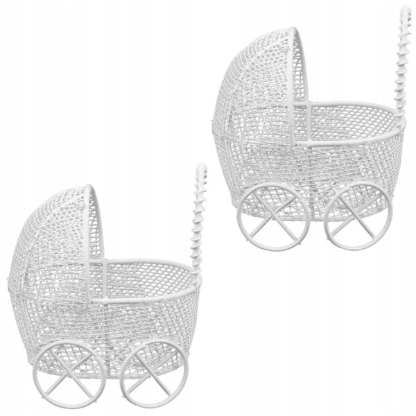 Set 2 Miniature Carrozzine Bianche in Metallo per Casa delle Bambole 8x8x5,5 cm