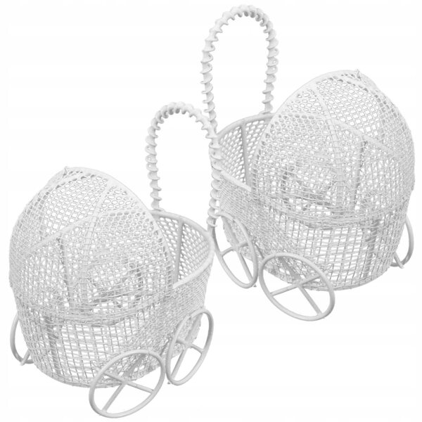 Set 2 Miniature Carrozzine Bianche in Metallo per Casa delle Bambole 8x8x5,5 cm