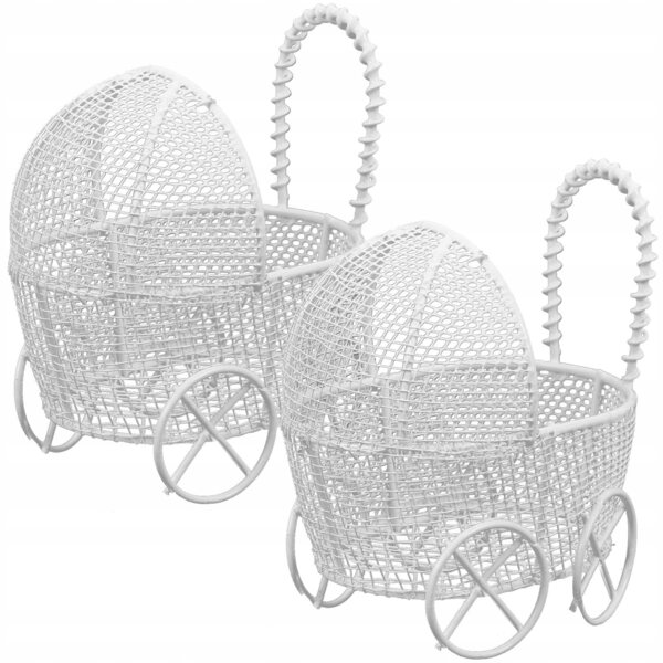 Set 2 Miniature Carrozzine Bianche in Metallo per Casa delle Bambole 8x8x5,5 cm